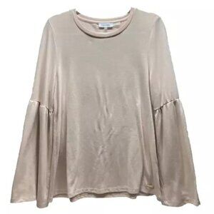 Calvin Klein Women's Large Bell Sleeve Blouse Light Pink Knit Rayon Blend Boho
